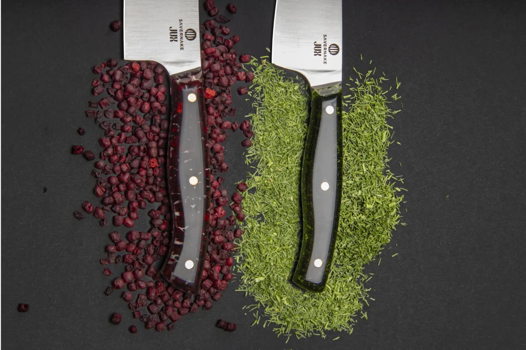 Freeze-dried ingredients sealed a fraction below the clear resin handle surface