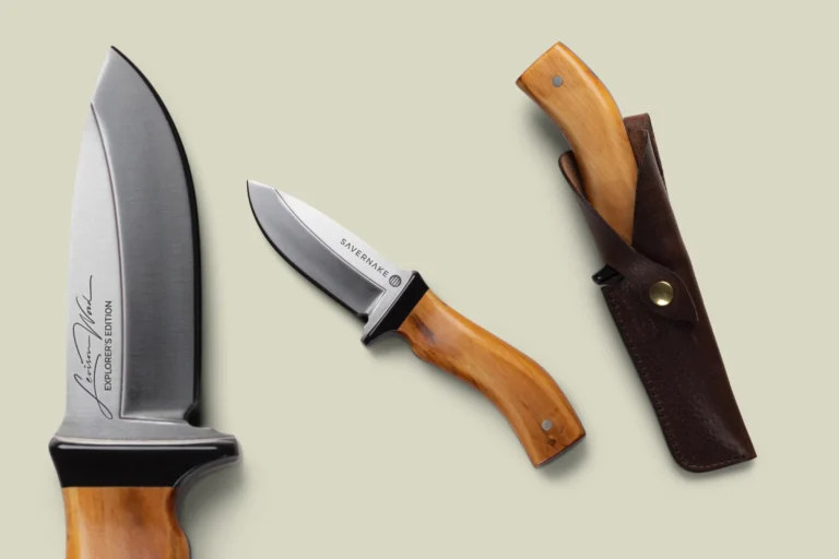 Levison Wood explorer's knife with a yew handle and leather sheath