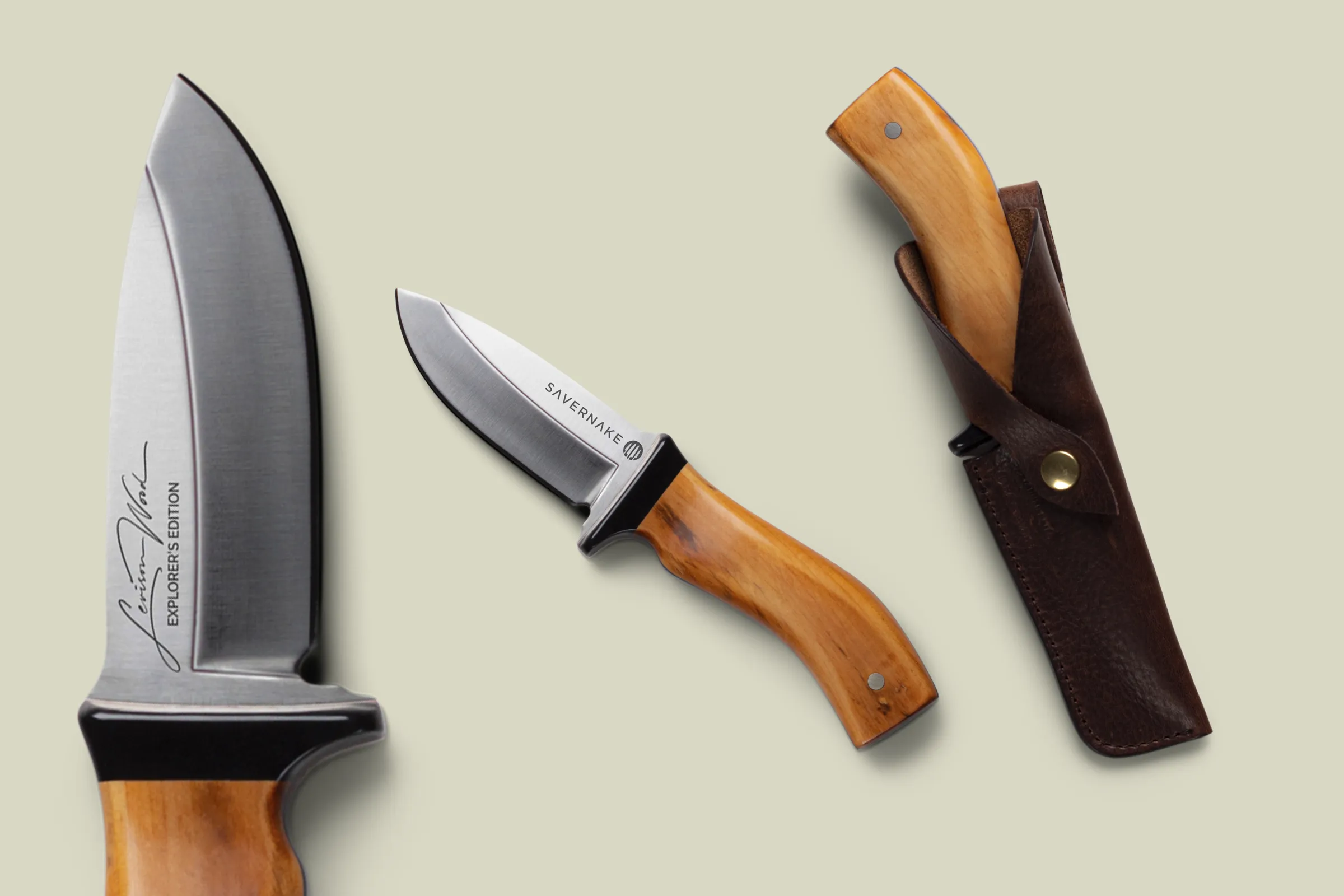 Levison Wood explorer's knife with a yew handle and leather sheath