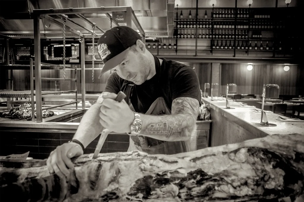 Textured shark-skin grip on the Neil Rankin barbecue knives