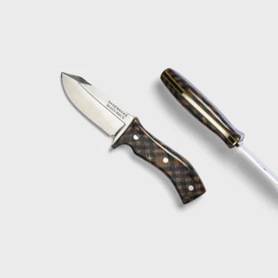 Expedition 10cm outdoor knife with Massy-Birch tweed handle, product shot